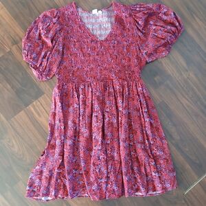 Red Smocked Floral Dress